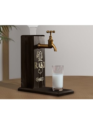 Bk Gift Aynalı Altın Kabartma Musluklu Doğal Siyah(Ebony) Ahşap Rakı Standı, Home Bar, Içecek Dispenseri, Ahşap Içecek Çeşmesi-1