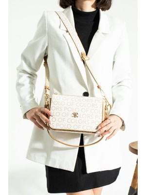 Impolo Dayanna Empirme Baskı Krem Kamel Kadın Omuz ve Çapraz Çanta 16X22 Ebat