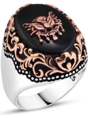 Amberkan Oniks Taş Üzeri Osmanlı Devlet Armalı Erkek Yüzük