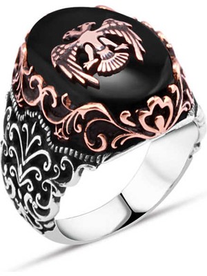 Amberkan Oniks Taş Üzeri Selçuklu Kartallı Erkek Yüzük