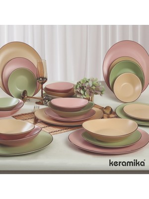 Keramika 24 Parça 6 Kişilik Stoneware Çok Renkli Dayanıklı Seramik Yemek Takımı Seti