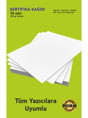 Hsn Kartuşlu Mürekkepli Tüm Yazıcılara Uygun 50 Adet Kalın A4 Karton Sertifika Kağıt  220 gr