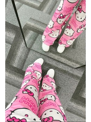 Violon Unisex Pembe Hello Kitty Cat Bol Paça Eşofman Altı