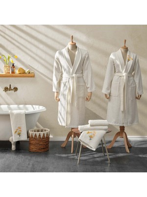 Karaca Home Flower 3D Nakışlı Sarı Offwhite Aile Banyo Seti