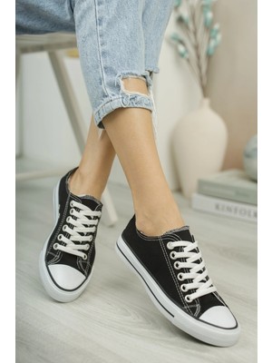 Prego Uniseks Sneaker Kısa Convers Modeli Keten Spor Ayakkabı Siyah