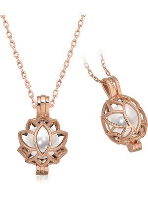 Gumush Gümüş Rose Beyaz İnci Kafesli Lotus Kadın Kolye