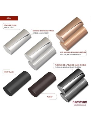 Hammam Paslanmaz Çelik Spin Fırça Mat Inox & Parlak Black Chrome Havlupan