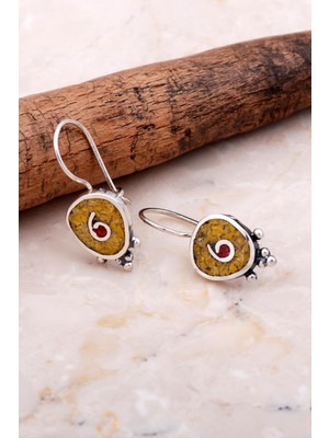 Sümer Telkari Antik Mozaik Işlemeli Sarı Kuvars Taşlı Gümüş Küpe 6071