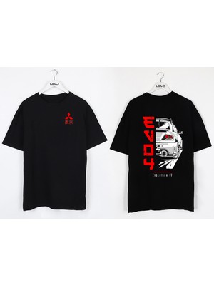 Levo Oversize Siyah Mitsubishi Evo Lancer Özel Siyah T-Shirt