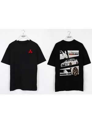 Levo Oversize Siyah Mitsubishi Evo Özel Siyah T-Shirt