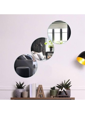 Home Jamin Dekoratif Yuvarlak Gümüş Ayna Pleksi Duvar Süsü Yapışkanlı 3 Adet