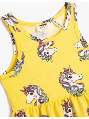 Koton Penye Elbise Kolsuz Yuvarlak Yaka Unicorn Baskılı Pamuklu