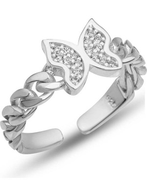 925 Gümüş Gümüş Ayarlanabilir Kelebek Kadın Yüzük