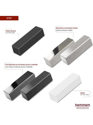 Hammam 1200 Mm x 500 Mm Paslanmaz Çelik Step Fırça Mat Inox & Parlak Black Chrome Havlupan