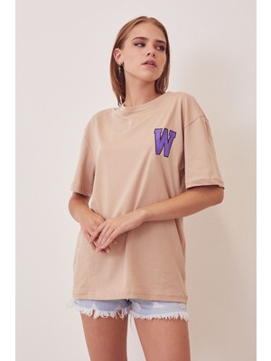 Ilısana Kadın W Baskılı T-Shirt-Bej