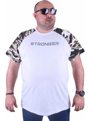 Moc Grande Mocgrande Büyük Beden Raglan Sleeve Camouflage Erkek Tişört 23146 Beyaz