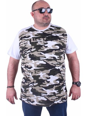 Moc Grande Mocgrande Büyük Beden Shoulder Line Camouflage Erkek Tişört 23147 Beyaz