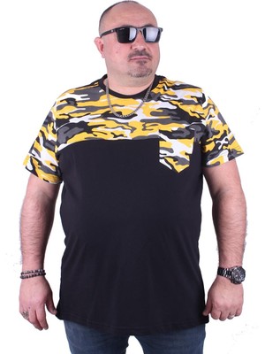 Moc Grande Camouflage Desenli Büyük Beden Erkek Tişört 23145 Hardal Kısa Kol Bisiklet Yaka