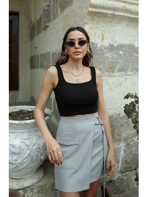Havoş Siyah Kalın Askılı Fitilli Crop
