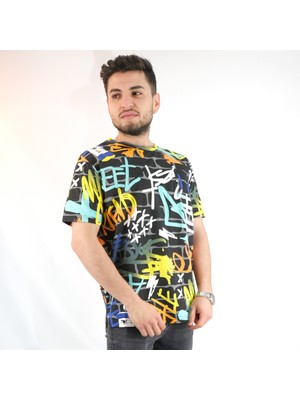 Jizyway Grafity Karma Renk Oversize Siyah T-Shirt