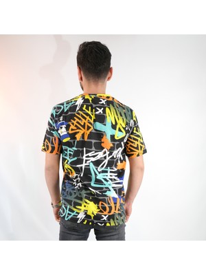 Jizyway Grafity Karma Renk Oversize Siyah T-Shirt