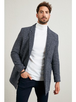 Buratti Slim Fit Tek Yırtmaçlı Düğmeli Dik Yaka Kaşe Kaban Erkek Kaban 5840110