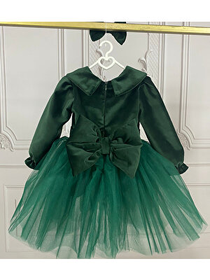 Ellussi Yeşil Kadife Tütülü Elbise