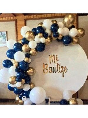Rönesans Parti Gece Mavisi Beyaz Krom Gold Balon Seti 50 Adet