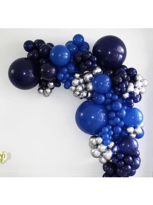 Rönesans Parti Gece Mavisi- Koyu Mavi-Krom Gümüş Balon Seti 50 Adet