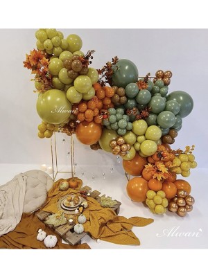 Rönesans Parti Krom Gold Yanık Turuncu Zeytin Karamel ve Okaliptus Balon Seti 50 Adet