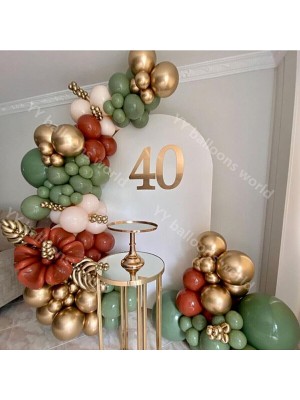 Rönesans Parti Krom Gold Küf Yeşili Sütlü Kahve ve Yanık Turuncu Balon Seti 50 Adet