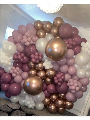 Rönesans Parti Krom Gold Yaban Çileği Toz Pembe ve Beyaz Balon Seti 50 Adet