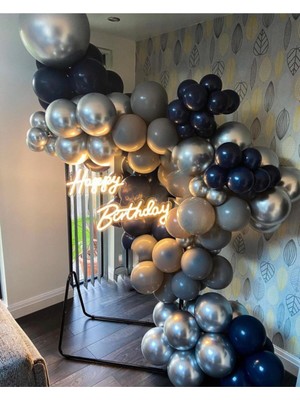 Best Parti Krom Gümüş Gece Mavisi Gri Pastel Balon Seti 50 Adet