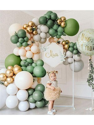 Best Parti Krom Gold Adaçayı Kış Yeşili Gri Somon Balon Seti 50 Adet