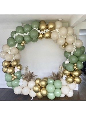 Best Parti Okaliptus Deniz Kumu Kış Yeşili Krom Gold Balon Seti 50 Adet