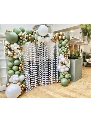 Rönesans Parti Beyaz Okaliptus Krom Gold Balon Seti 50 Adet