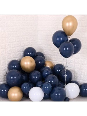Bal10 Dünyası Gece Mavisi Beyaz Krom Gold Balon Seti 50 Adet