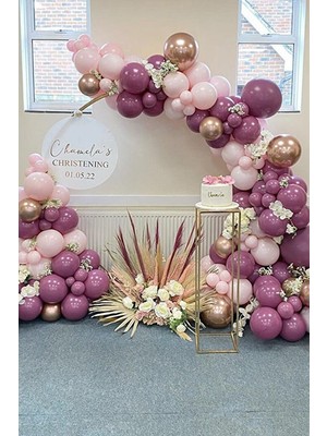 Bal10 Dünyası Retro Yaban Çileği Makaron Pembe Krom Gold Balon Seti 50 Adet