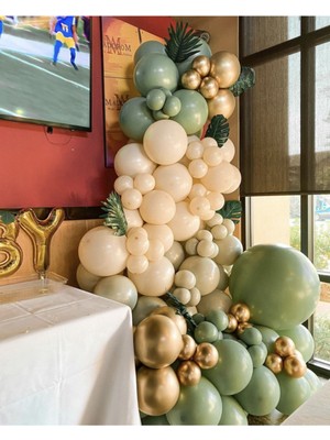 Bal10 Dünyası Krom Gold Küf Yeşili Sütlü Kahve ve Deniz Kumu Balon Seti 50 Adet