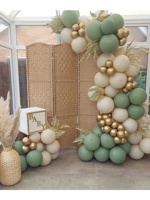 Bal10 Dünyası Kış Yeşili Deniz Kumu Krom Gold Balon Seti 50 Adet