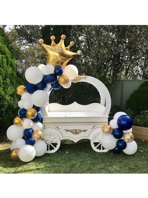 Bal10 Dünyası Kral Taç Lı Folyo Balon Pastel Gece Mavisi Beyaz Gold Konfetili Şeffaf Balon Seti