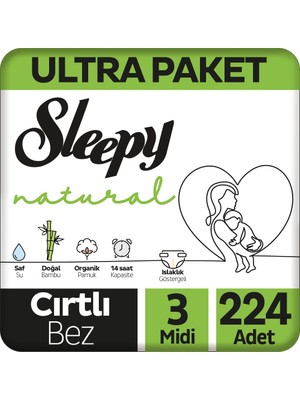 Sleepy Natural Ultra Paket Bebek Bezi 3 Numara Midi 224 Adet