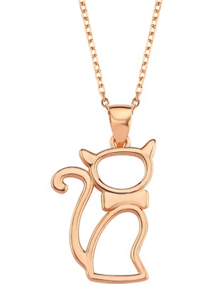 Altın Sepeti Gümüş Rose Renk Kedicik Kolye