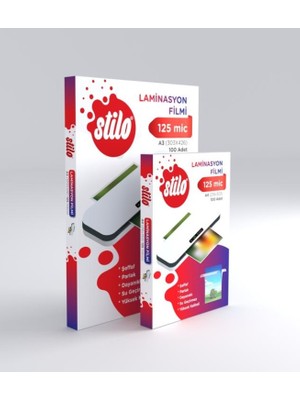Stilo A3 Laminasyon Filmi 125 Micron Şeffaf Renkli Yüksek Kalite 100 Adet Kapasite