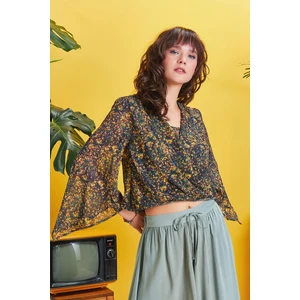 Los Banditos Truvakar Kol Bohem Stil Çiçekli Şifon Bluz