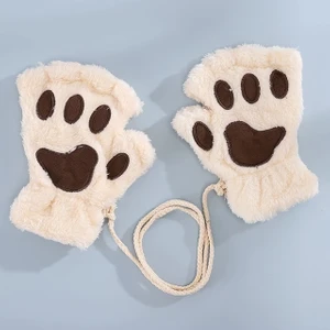 Rimiut Karikatür Kedi Pençesi Eldiven Kadınlar Kızlar Için Kalınlaşmış Peluş Güzel Stil Ayı Pençesi Açık Parmaklar Yarım Parmak Kış Eldivenleri - Eldivenler ve Eldivenler (Yurt Dışından)