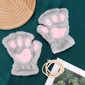 Rimiut Karikatür Kedi Pençesi Eldiven Kadınlar Kızlar Için Kalınlaşmış Peluş Güzel Stil Ayı Pençesi Açık Parmaklar Yarım Parmak Kış Eldivenleri - Eldivenler ve Eldivenler (Yurt Dışından)