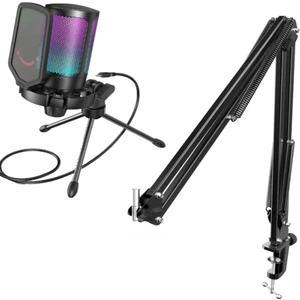 Ampligame A6V Siyah Rgb USB Oyuncu - Yayıncı Mikrofonu + Fifine Cs1 Masa Tipi Mikrofon Standı - Mikrofon Sehpası (35X35cm)