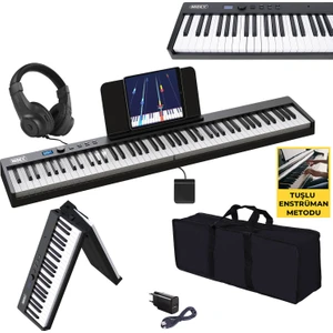 PLX-100BK Taşınabilir Dijital Piyano Tuş Hassasiyetli 88 Tuş Bluetooth Şarjlı (Sustain Pedalı Kulaklık Çanta Metod)
