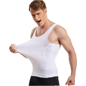 Sauna Suit Premium Erkek Korse Toparlayıcı Bel Göğüs Göbek 2 Beden Incelten Sıkılaştırıcı Beyaz Atlet